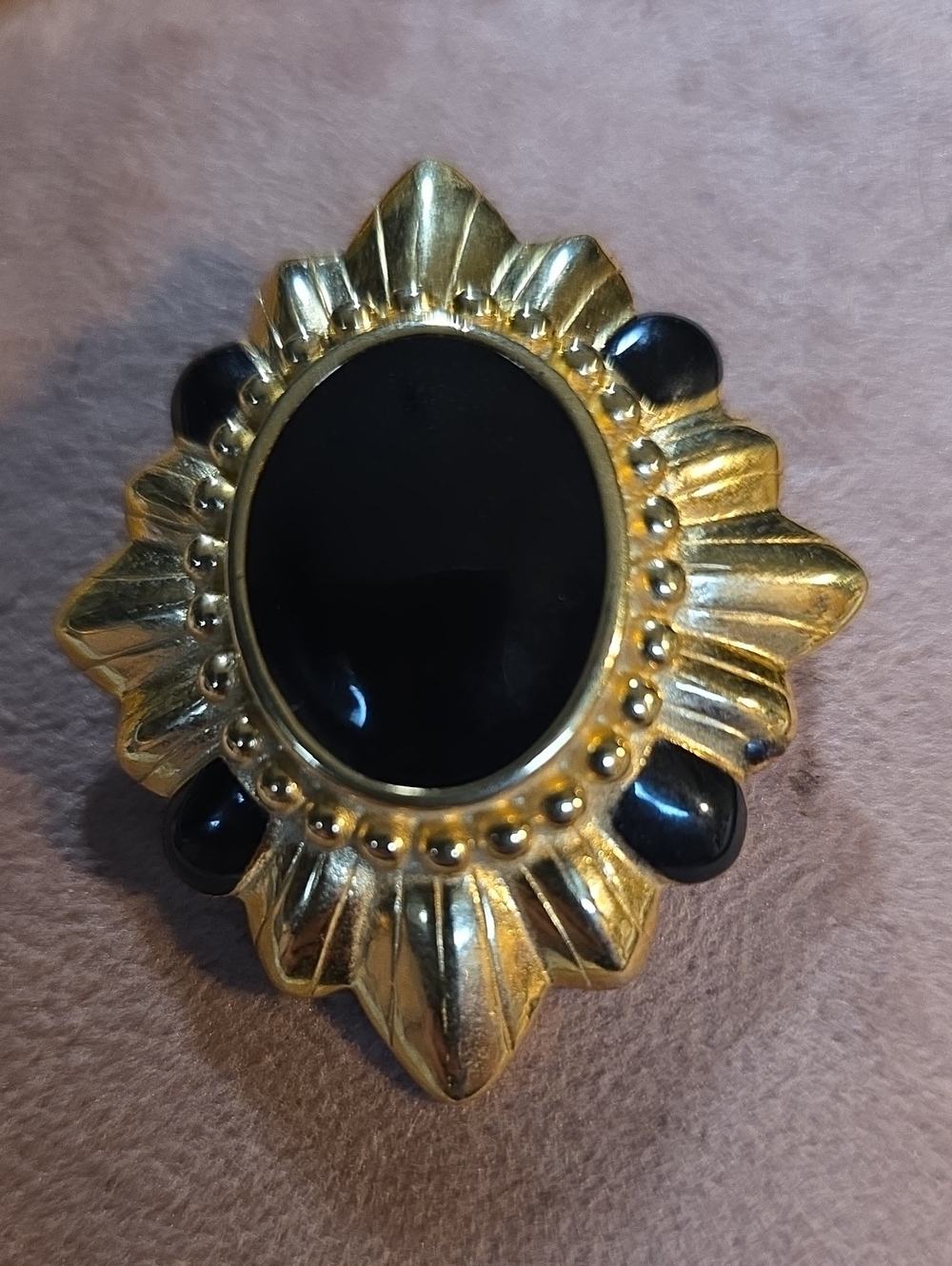Vintage Art Deco Revival Black & Gold Sunburst Statement Brooch